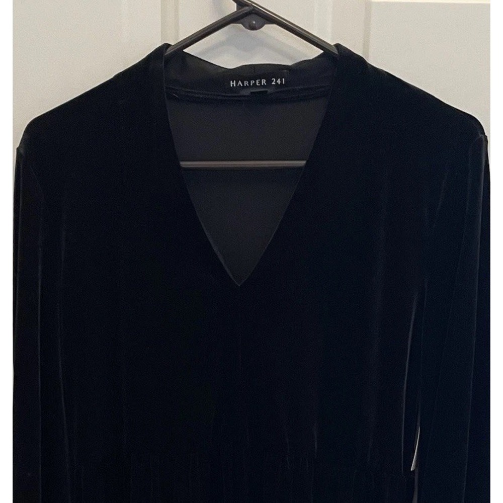 Harper 241 Black Velvet‎ Tiered Long Sleeve Dress Size M Holiday Party NEW